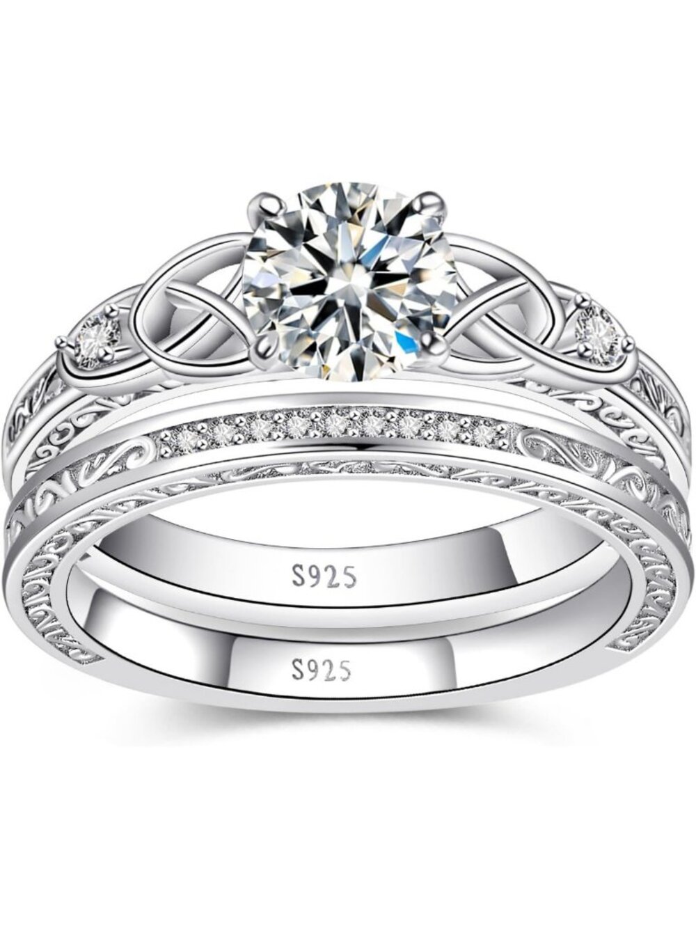 Vintage Celtic Knot Women's Engagement Ring Set, Sizes 5-9, Unique Wedding